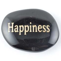 Happiness Onyx Black Word Stone