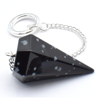 White Snowflake Obsidian Six Sided Pendulum