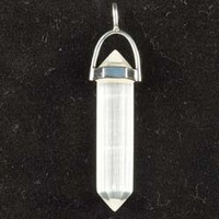 White Selenite Plated Silver Double Terminator Pendant