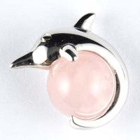 Round Bead Rose Quartz with Silver Dolphin Cage