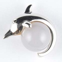 Round Bead Agate with Silver Dolphin Cage Pendant
