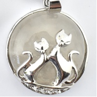 Clear Quartz Silver Metal Cats Key Ring