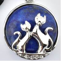 Lapis Lazuli Silver Metal Cats Key Ring