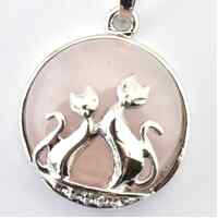 Rose Quartz Silver Metal Cats Key Ring
