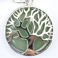 Green Aventurine Silver Metal Round Tree Of Life Key Ring