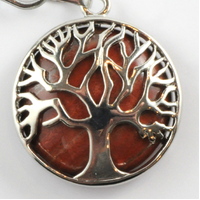 Red Jasper Silver Metal Round Tree Of Life Key Ring