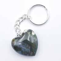 Green Moss Agate Heart Carving Key Ring