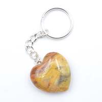 Yellow Crazy Lace Agate Heart Carving Key Ring