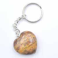Brown Leopardskin Jasper Heart Carving Key Ring