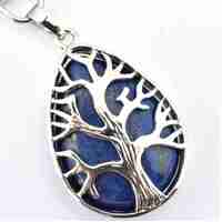 Lapis Lazuli Silver Metal Teardrop Tree Of Life Key Ring