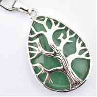 Green Aventurine Silver Metal Teardrop Tree Of Life Key Ring