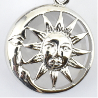 Clear Quartz Silver Metal Sun &amp; Moon Key Ring
