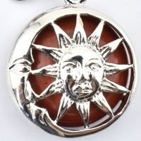 Red Jasper Silver Metal Sun &amp; Moon Key Ring