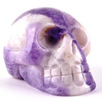 Chevron Amethyst Crystal Skull Carving
