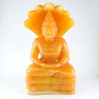 Orange Calcite Buddha Statue Carving